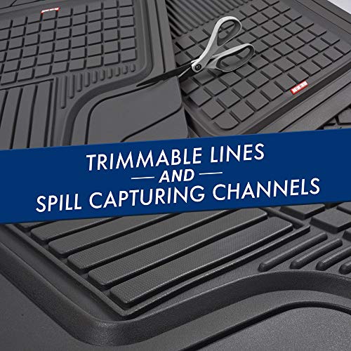 BDK Performance Plus 4-Piece Front & Rear Rubber Car Floor Mats for Cars SUVs Trucks Vans, All-Weather Front Rear Heavy Duty Semi Custom Fit Trimmable Trim-to-Fit Deep Dish Protection Non-Slip