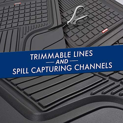 BDK Performance Plus 4-Piece Front & Rear Rubber Car Floor Mats for Cars SUVs Trucks Vans, All-Weather Front Rear Heavy Duty Semi Custom Fit Trimmable Trim-to-Fit Deep Dish Protection Non-Slip