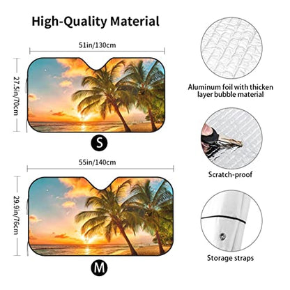 Tropical Island Blue Sky Beach Coconut Tree Sea Windshield Sun Shade Front Protector Folding Car Sun Visor Blocks Uv Rays Keeps Your Vehicle Cool - color: Tropical Island Blue Sky Beach Coconut Tree Sea
