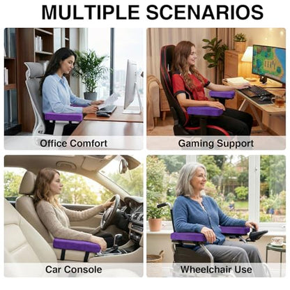 Smiry Ergonomic Office Chair Armrest Pads, Memory Foam Arm Rest Covers, Non-Slip Armrest Cushion with Adjustable Buckles and Straps, Elbow Relief for Desk, Gaming & Wheelchair (Purple, Set of 2) - color: Purple