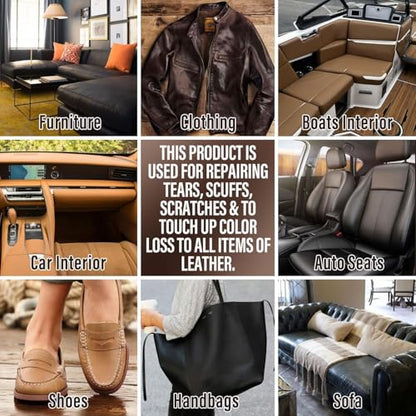 Leather Repair Kit for Furniture, Couch & Car Seats – Match Any Color, Fix Tears, Cracks, Scratches & Holes, Easy Leather & Vinyl Repair