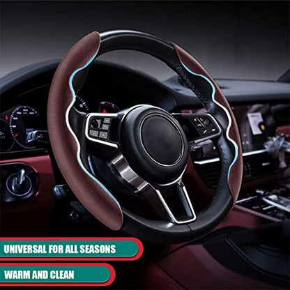 Car Steering Wheel Cover, Microfiber Suede Leather and Carbon Fiber Double Sided Design, Warm in Winter and Cool in Summer, Breathable Non Slip Segmented Protector for Most Cars (Turn Fur/Coffee) - color: Turn Fur/Coffee
