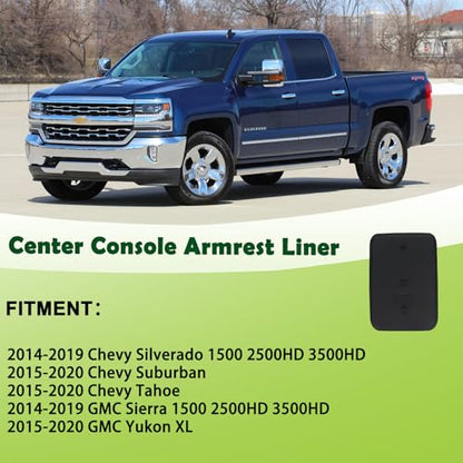Front Seat Center Console Armrest Liner Mat Compatible with 2014-2019 Chevrolet Chevy Silverado Suburban Tahoe GMC Sierra Yukon XL Replaces 22876379 - color: Black Liner Mat