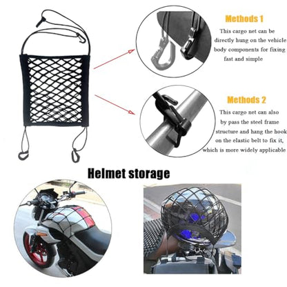 ZMD 2PCS Upgrade Cargo Net for Motorcycle Helmet Storage, 9.8"X11" High-Elastic Double Layer Bungee Net with 8 Hooks, Small Cargo Net for Bikes, Electric Bikes, Scooters, Motorcycles - size: 11 x 9.8 Inches