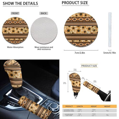 Dreaweet Aztec Sunflower Seat Covers Full Set for Women with Steering Wheel Cover/Center Console Cover/Seatbelt Cover/Car Coasters/Gear Shift Handbrake Cover,Universal Car Accessories for SUV Trucks - color: Aztec Sunflower