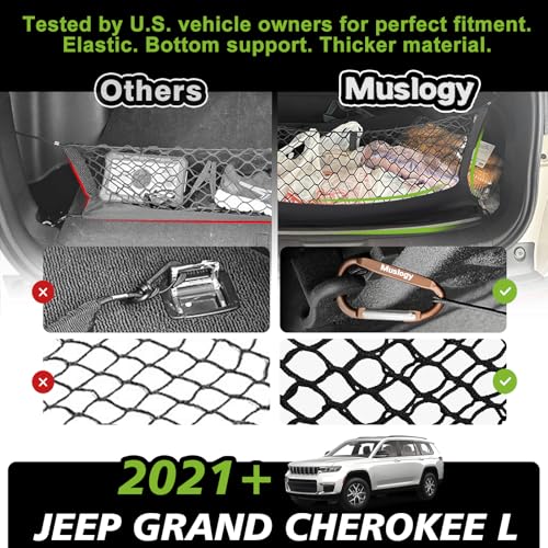 Truck Bed Cargo Net Trunk Netting Compatible with 2021-2025 2026 Jeep Grand Cherokee L (3-Row GCL) Accessories, Pickup Cargo Organizer SUV Sedan Storage Net w/Heavy Duty Carabiners - style: 2021+ Grand Cherokee L (3-Row)