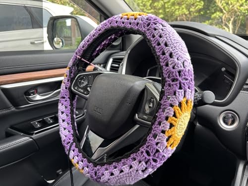 Handmade Crochet Sun Moon Car Steering Wheel Covers Universal 14-15 inch,Cute Steering Wheel Cover,Car Accessories (B:Wheel Covers) - color: B:Wheel Covers
