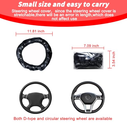 BESULEN Bling Leather Car Steering Wheel Cover, Diamond Crystal Rhinestone Vehicle Steer Wheel Protector, Sparkling Auto Interior Accessories, Universal 14.5-15Inch for SUV, Truck, RV