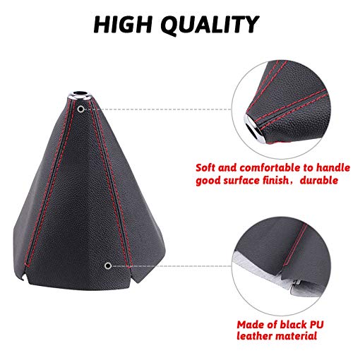 RASTP PU Leather Shift Boot Waterproof Shift Knob Dust Cove Universal for Manual/Auto with Red Stitching,Red