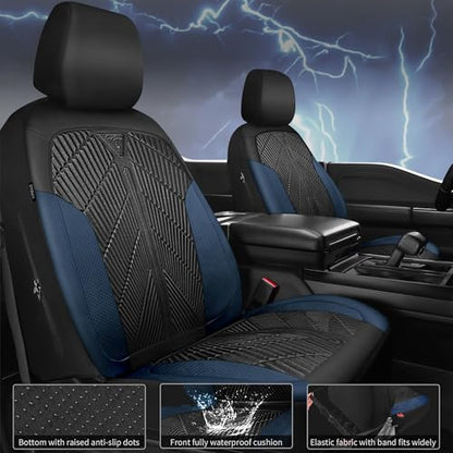 CAR PASS Waterproof Black Blue Car Seat Covers Front Seat Covers Neoprene Wetsuit,All-Weather Non-Slip Durable,Universal Fit for SUV Trucks Automotive,Armrest Airbag Compatible,Emboss Black Blue - color: Black and Blue, size: Two Front