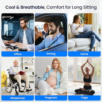 Cooling Gel Seat Cushion for Long Sitting, Black | 3-Second Cooling, Pressure Relief, For Car Seat & Office Chair, Tailbone & Coccyx Support, For Long Sitting