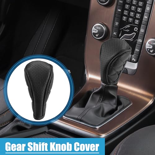 2.3'' Width Car Shift Knob Cover Sleeve Zipper Style Universal Interior Shift Gear Cover Trim Accessories Decorative Faux Leather Black