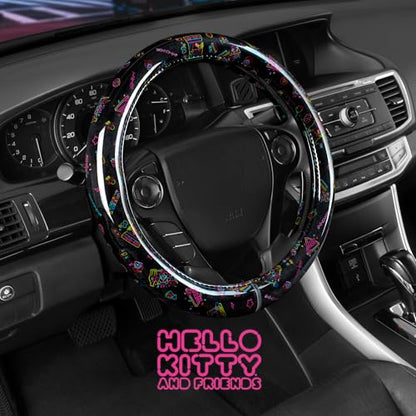 Hello Kitty Steering Wheel Cover, Official Sanrio Car Steering Wheel Cover with Universal Size 14.5-15, Cute Black Hello Kitty Car Accessories for Women (Hello Kitty Kawaii Arcade) - style: Hello Kitty Kawaii Arcade