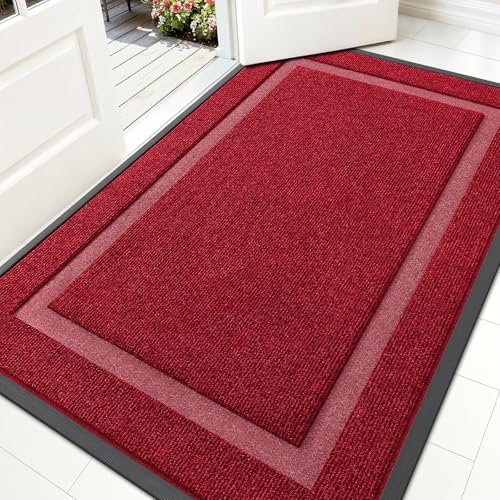 OLANLY Front Door Mat Indoor Outdoor Entrance, Waterproof All-Season, All-Weather Doormat, Sturdy Natural Rubber, Fade Resistant, Low Profile, Easy Clean Patio Porch Entryway Mat, 59x30, Wine Red - color: Wine Red, size: 59" x 30"