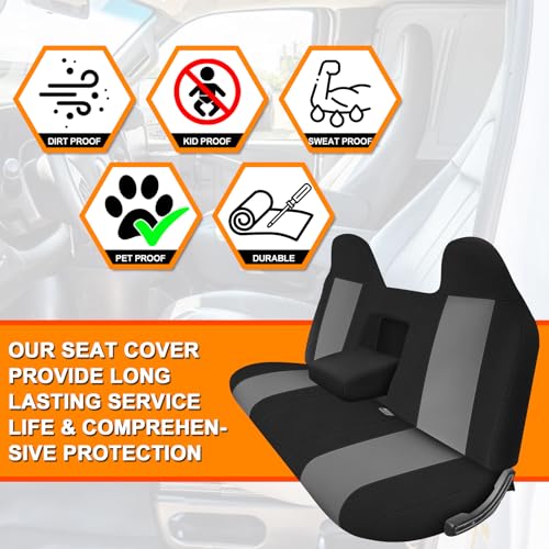 Truck Seat Cover Compatible with 1993-1998 Ford Truck Regular XCab Crew Cab, Front Solid Bench Seat with Molded Headrests and Integrated Center Armrest Seat Cover - color: Black and Charcoal