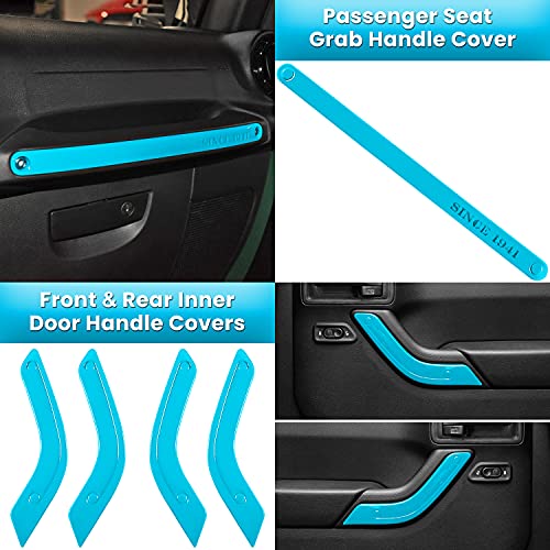 18 PCS Full Set Interior Decoration Trim Kit Steering Wheel Center Console Door Handle Air Conditioning Vent Cup Holder Gear Cover Trim for Jeep Wrangler JK JKU 2011-2018 4-Door (Light Blue) - color: Light Blue