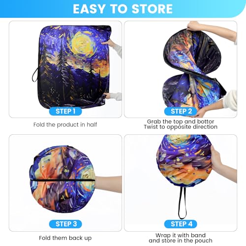 Foldable Windshield Sun Shade for Car – 240T Reflective UV and Heat Shield with Storage Bag | Keeps Interior Cool - color: Mountain Scenery & Starry Sky