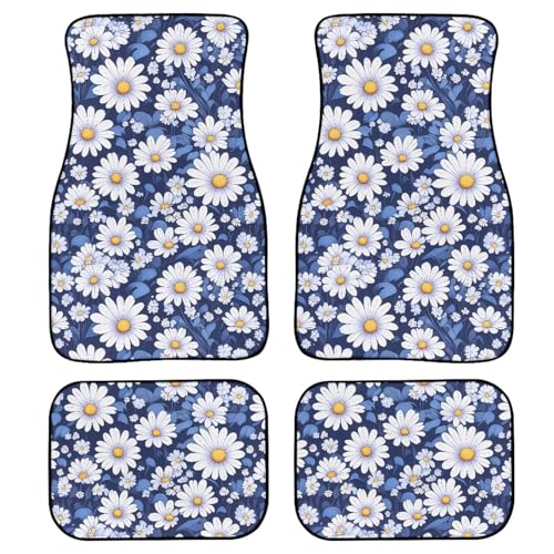 Daisy Car Rubber Floor Mat 4PCS Classical Rural Daisy Flower Front and Rear Mats Non Slip Floor Mats Heel Pad Watercolor Cosmos Moon Skull Fit for SUV Van Truck Car Blue - color: Daisy Flower Blue