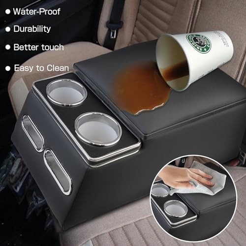 Center Console Organizer Armrest Storage Box with Cup and Phone Holder for Car & Van & Truck Floor Cab Back Bench Seat Black