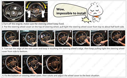 Valleycomfy Steering Wheel Covers Universal 15.75 inch - Genuine Leather, Breathable, Anti Slip & Odor Free (Black with Blue Lines, L(15" 1/2-16")) - color: Black with Blue Lines, size: L(15"1/2-16")