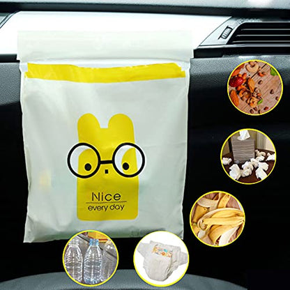 92pcs Car Trash Bags Easy Stick-On Disposable Portable Car Garbage Bags, Waterproof Leak Proof Barf Vomit Bags, Self Adhesive Cleaning Bags for Cars, Bedrooms, Bathrooms, Offices, Kitchens - Pattern A - color: A-92 Pieces