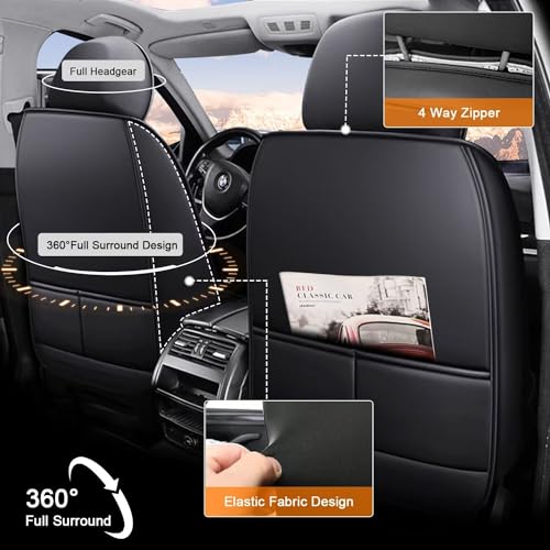 Custom Fit Faux Leather Seat Covers for Nissan Frontier 2007-2026 Full Set 5 Seats, Airbag Compatible, Black & Dark Gray - color: #066 Black&Gray, size: 5 Seats
