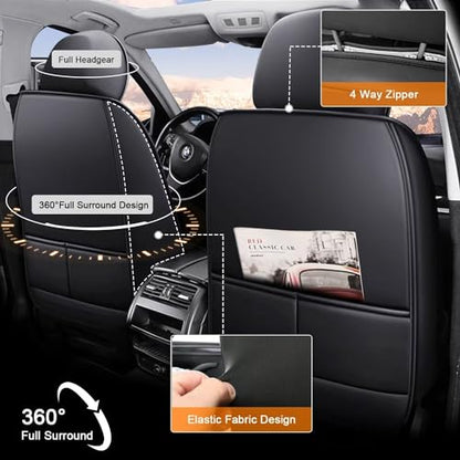 Custom Fit Faux Leather Seat Covers for Nissan Frontier 2007-2026 Full Set 5 Seats, Airbag Compatible, Black & Dark Gray - color: #066 Black&Gray, size: 5 Seats