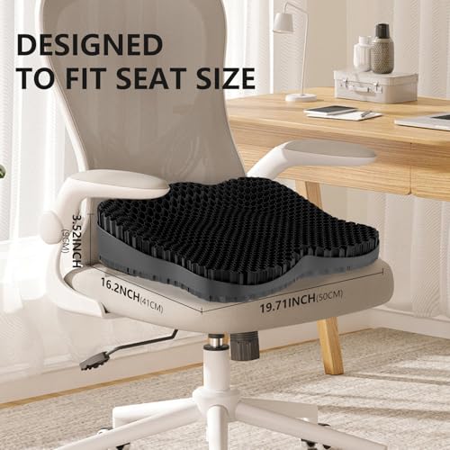 Enlarged Gel Seat Cushion 19in Super Large Thick, Gel Cushion Seat for Pressure Relief for Long Siiting, Coccyx Sciatica Pain Relief, Egg Cushion Chair Pads for Wheelchair Car Office Chair - color: Black, size: X-Large