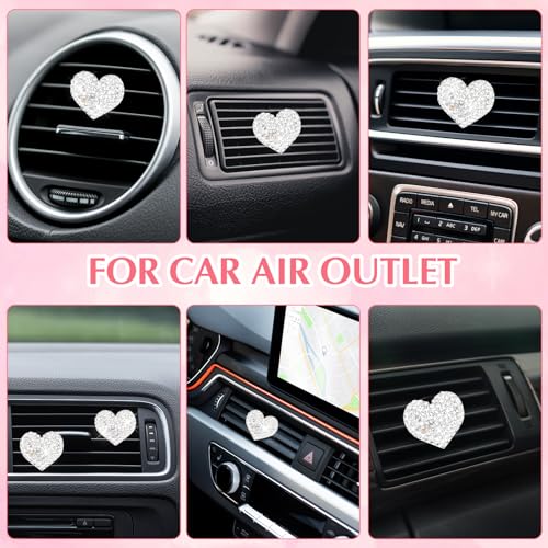 Tyqour 4Pcs Bling Heart Car Air Vent Clips Charms Air Conditioning Outlet Clip Crystal Rhinestone Universal Car Interior Decorative Accessories for Women Girls