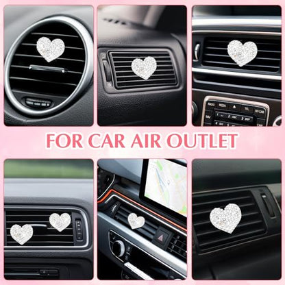 Tyqour 4Pcs Bling Heart Car Air Vent Clips Charms Air Conditioning Outlet Clip Crystal Rhinestone Universal Car Interior Decorative Accessories for Women Girls