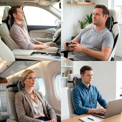 Goodyear Car Neck Pillow, Soft Memory Foam Headrest Pillow for Driving, Ergonomic Car Seat Headrest Cushion with Adjustable Strap, Breathable & Removable Cover, Neck Pain Relief, Black - color: Black