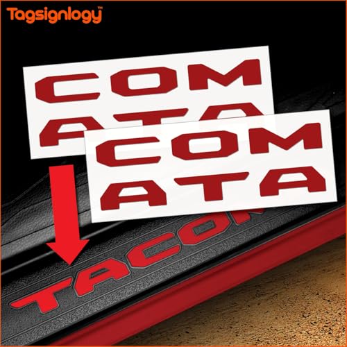 Prime Series UV Weatherproof Vinyl Decals: Pair of Left and Right Front Door Sill Protector Letter Inserts fits Tacoma 2016-2023 (Gloss Ruby Red) - color: Gloss Ruby Red