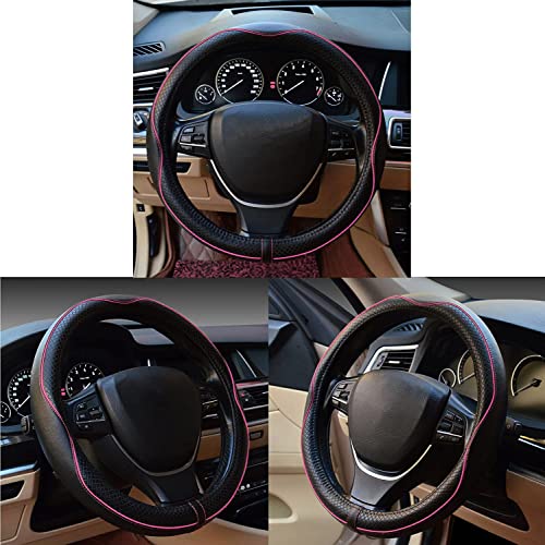 Car Steering Wheel Cover, Anti-Slip, Safety, Soft, Breathable, Heavy Duty, Thick, Full Surround, Sports Style (Black with Pink Line) - color: Black with Pink Line