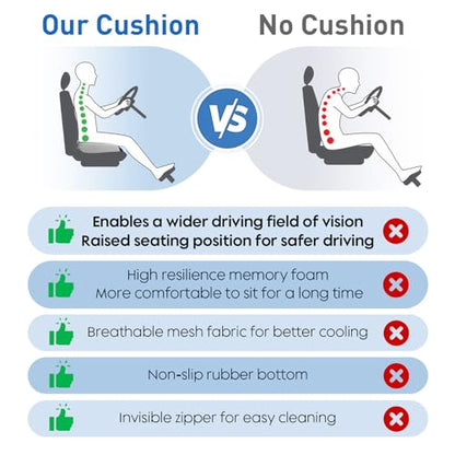 Adult Car Booster Seat Cushion - Memory Foam Car Seat Wedge Cushion - Coccyx Cushion for Tailbone Pain - Driver Seat 3 Inch Height Boost Cushion - for Cars, Trucks, Home & Office Chairs, Grey - color: Grey