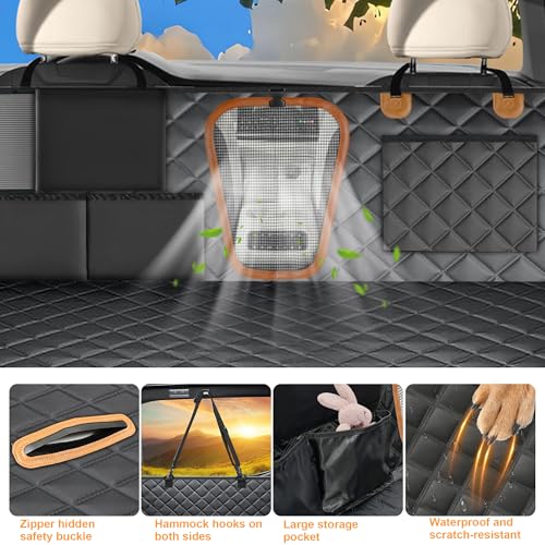 Hard Bottom Dog Seat Cover, Dog Car Seat Cover for Back Seat with Tablet Holder and Foldable Food Tray, Waterproof Back Seat Extender for Dogs Suitable for Baby Seats Hold 420 lbs for Car/SUV