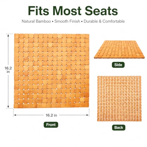 DECHOUS Natural Bamboo Chair Cushion Summer Cooling Car Seat Cover Pad for Office Chair - Breathable Seat Cushion Mat Comfort and Durability - 16.2 Inch
