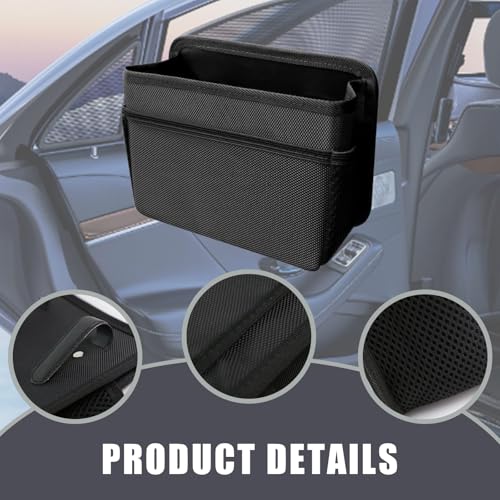 Car Trash Can, Foldable Mini Car Trash Can with 1 Roll Garbage Bag, Hanging Vehicle Garbage Organizer Holder, Automotive Interior Accessories Waterproof Storage Box (Black)