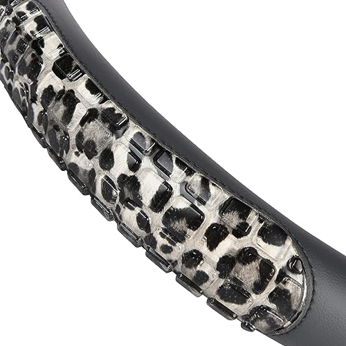 Flying Banner car Steering Wheel Cover Gel Massage Velvet Cool Warm Universal Size 15 inches SUV Truck Anti Slip Odorless Summer Winter (Black Gray Leopard Print, Gel Massage) - color: Black Gray Leopard Print