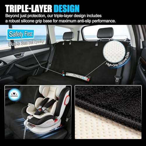 Waterproof Towel Rear Seat Cover for Cars, SUVs, Trucks & Sedans, Heavy Duty Sweat Towel Back Seat Protector for Post-Gym, Beach, Dogs & Kids, Machine Washable, Non-Slip, Black, 55" x 59"