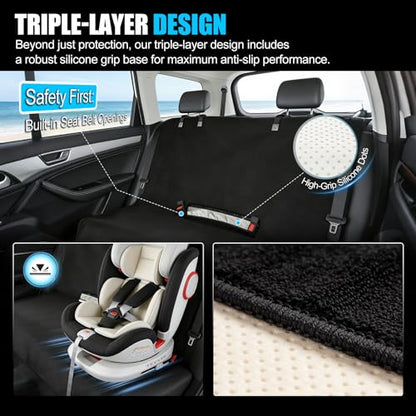 Waterproof Towel Rear Seat Cover for Cars, SUVs, Trucks & Sedans, Heavy Duty Sweat Towel Back Seat Protector for Post-Gym, Beach, Dogs & Kids, Machine Washable, Non-Slip, Black, 55" x 59"