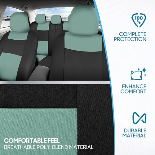 BDK PolyPro Car Seat Covers Full Set in Mint on Black – Front and Rear Split Bench Seat Covers Accessories for Auto Trucks Van SUV,Easy to Install - color: Mint