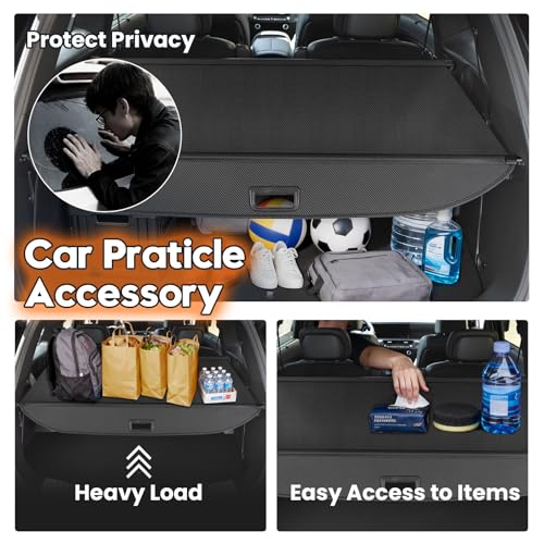 Powerty Cargo Cover for 2026 Hyundai Palisade LX3 Accessories, Carbon Fiber Trunk Cover Retractable Trunk Shielding Shade Cargo Luggage Cover Black - size: 2026 | Hyundai Palisade LX3