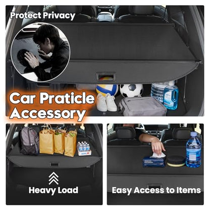 Powerty Cargo Cover for 2026 Hyundai Palisade LX3 Accessories, Carbon Fiber Trunk Cover Retractable Trunk Shielding Shade Cargo Luggage Cover Black - size: 2026 | Hyundai Palisade LX3