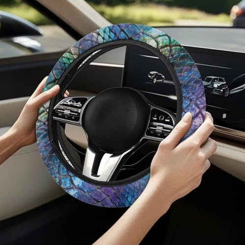 AFPANQZ Auto Steering Wheel Covers Comfort Anti-Slip Safety Stretch-on 14-15 inch, Colorful Snake Skin Easy Fix Machine Washable Steering Wheel Protection - color: Colorful Snake Skin
