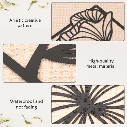 KOYILTD 4 Pcs Black Metal Wall Art Metal Flowers Wall Art Black Minimalist Line Art Wall Decor Room Decor Aesthetic Modern House Decor for Living Room Bedroom Bathroom Kitchen (Elegant)