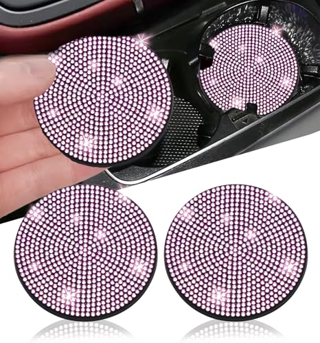 NBTEPEM 2pcs Bling Car Cup Holder Coaster, 2.75 inch Anti-Slip Shockproof Universal Fashion Car Coasters Insert Bling Crystal Rhinestone Automotive Interior Accessories for Women (2 pcs, Pink) - color: Pink, size: 2 pcs