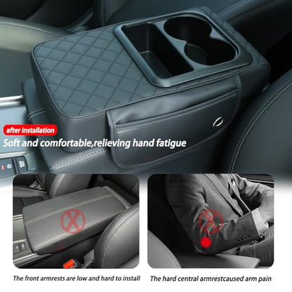 Universal Car Armrest Cushion Organizer - PU Leather Center Console Pad with Cup Holder, Phone Storage & Side Pockets, Multifunctional Armrest Cover for Most Vehicles
