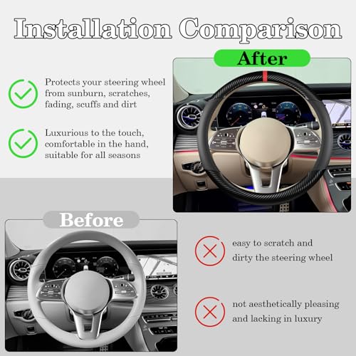 Black Carbon Fiber Leather Steering Wheel Cover, Microfiber Leather, Anti-Slip, Breathable, Universal Fit for 14.5–15 in Steering Wheel Cover for Men Women - color: Splicing Carbon Fiber - Black