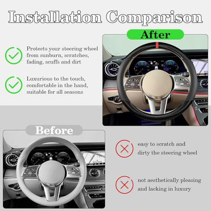 Black Carbon Fiber Leather Steering Wheel Cover, Microfiber Leather, Anti-Slip, Breathable, Universal Fit for 14.5–15 in Steering Wheel Cover for Men Women - color: Splicing Carbon Fiber - Black
