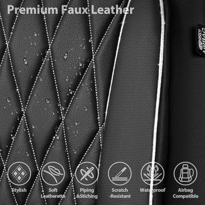 CAR PASS Piping Luxury Leather Two Front Car Seat Covers,Silver Glitter Waterproof Seat Cover Compatible with Front Seat Armrests,Universal Fit for Suvs,Vans,Trucks,Airbag Compatible(Black and Silver) - color: Black and Silver, size: Two Front
